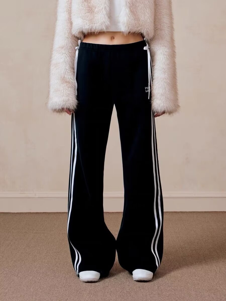 Women's Bow Bandage Sweatpants Straight Wide Leg Casual Sports Pants