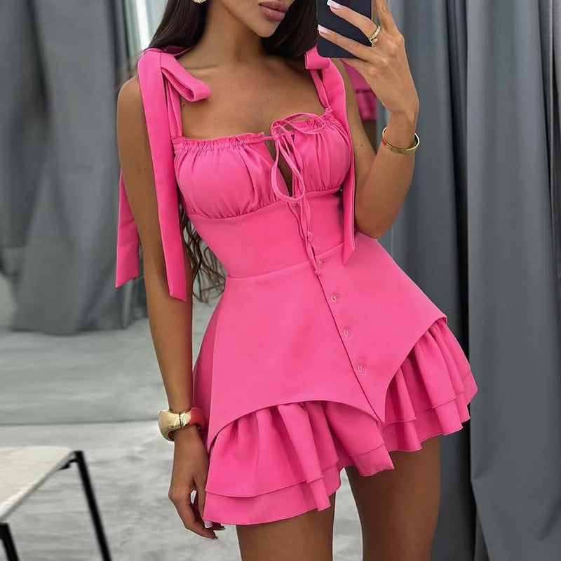 Bow Tie Breasted Irregular Spaghetti-strap Dress
