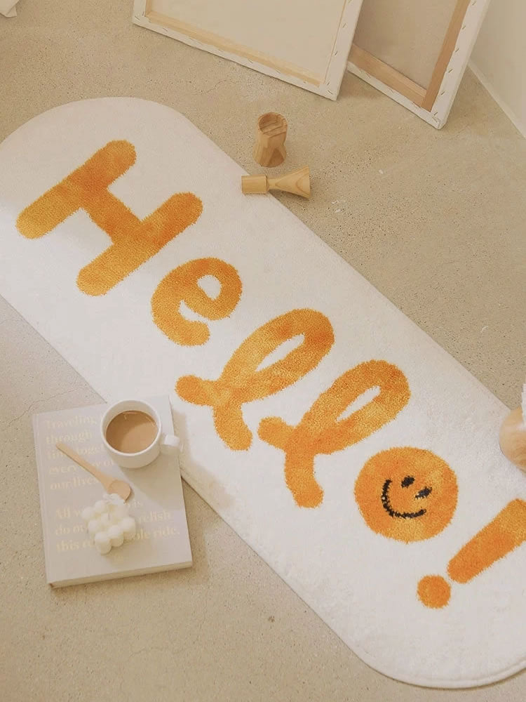Hello Cartoon Pattern Rug, Washable