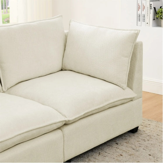 Comfy Cloud Couch Loveseat With 2 Ottoman, Modern Chenille Love Seat Upholstered Modular Couch Sleeper,  Beige White