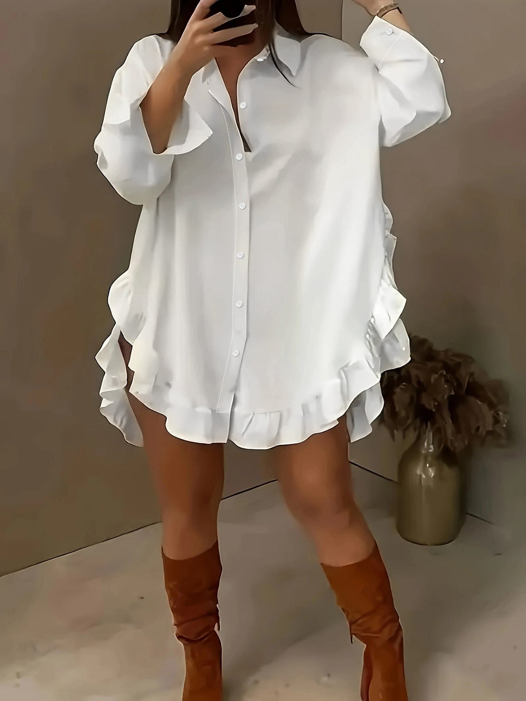 Hem Ruffled Casual Long Sleeve Shirt