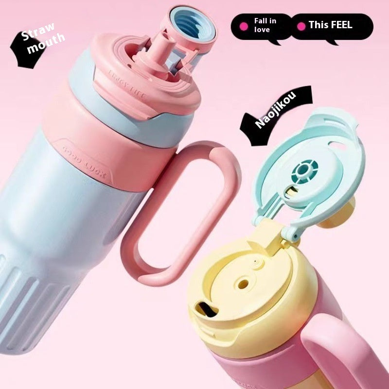 Gradient Double Drink Thermal Cup Stainless Steel With Lid Coffee Cup Thermos Large Capacity Straw Cup 780ml