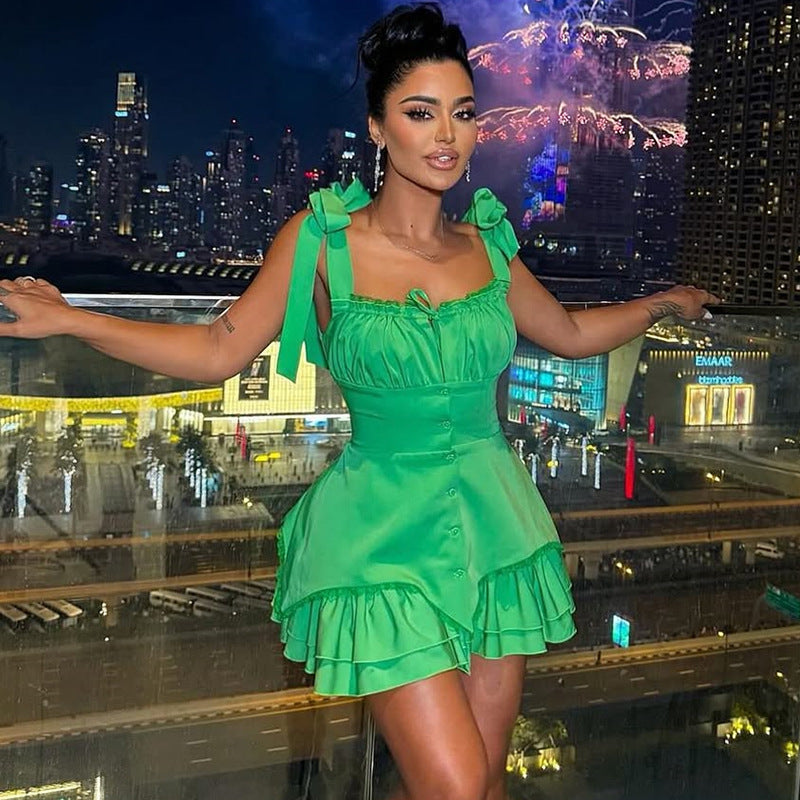 Bow Tie Breasted Irregular Spaghetti-strap Dress