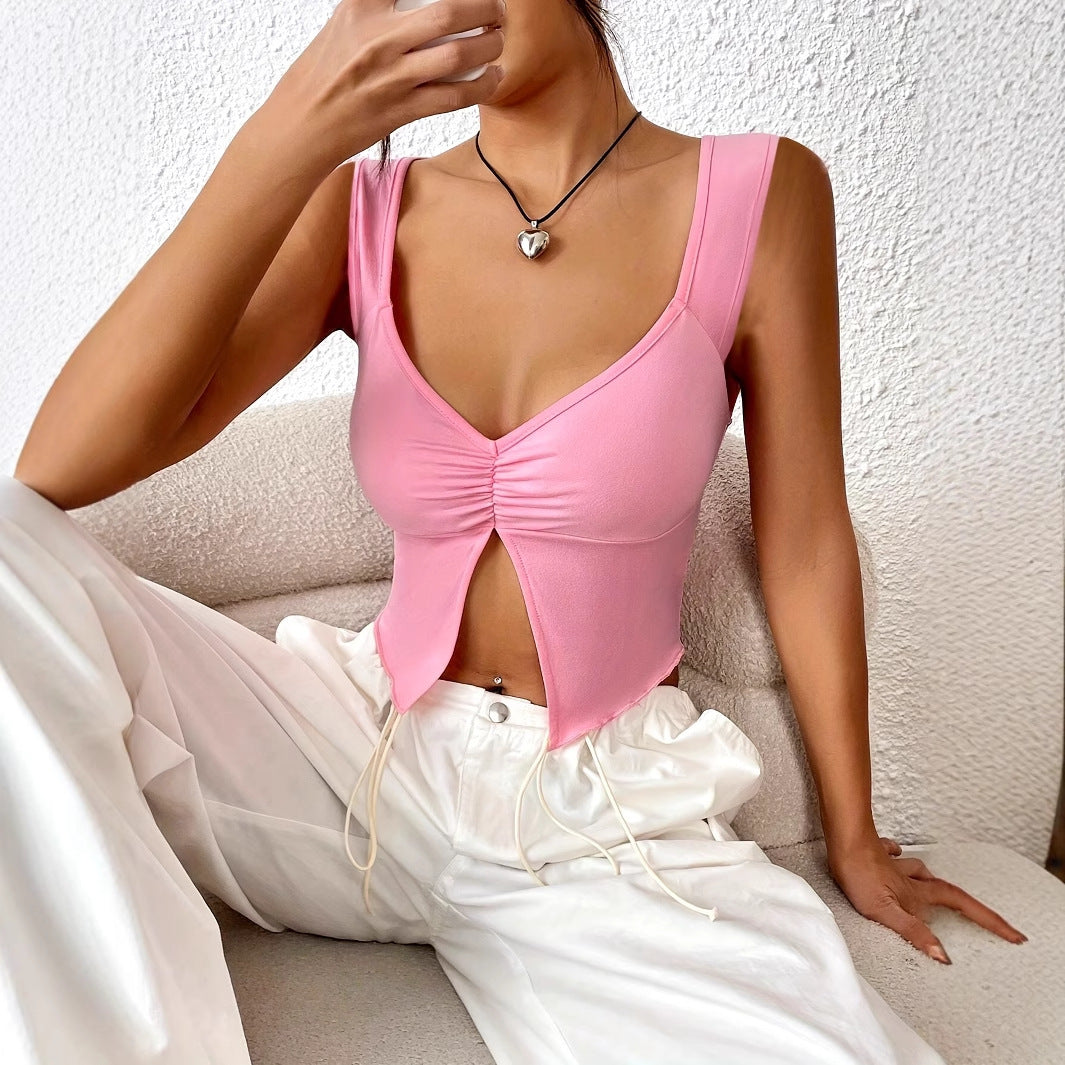 Women's Solid Color Summer Camisole With Slit Hem Top