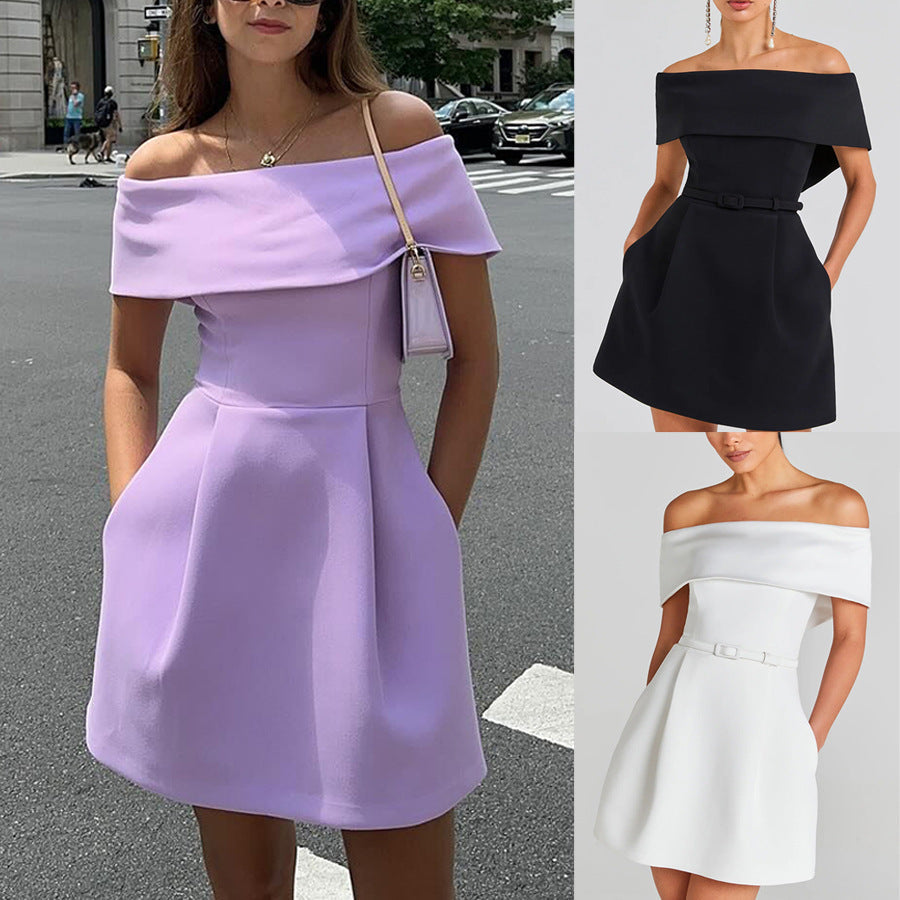Waist Belt Off-shoulder Dress