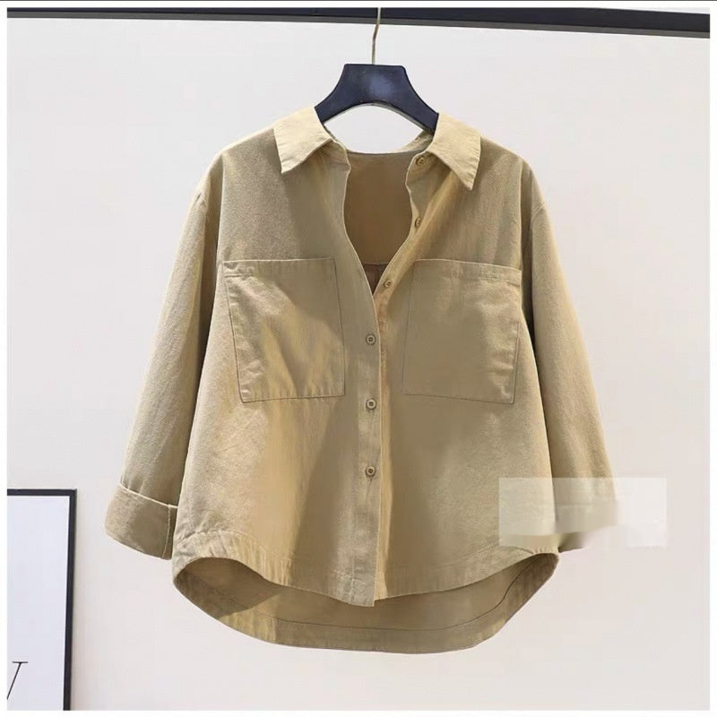 Women's Blue Double-pocket Brushed Cotton Shirt