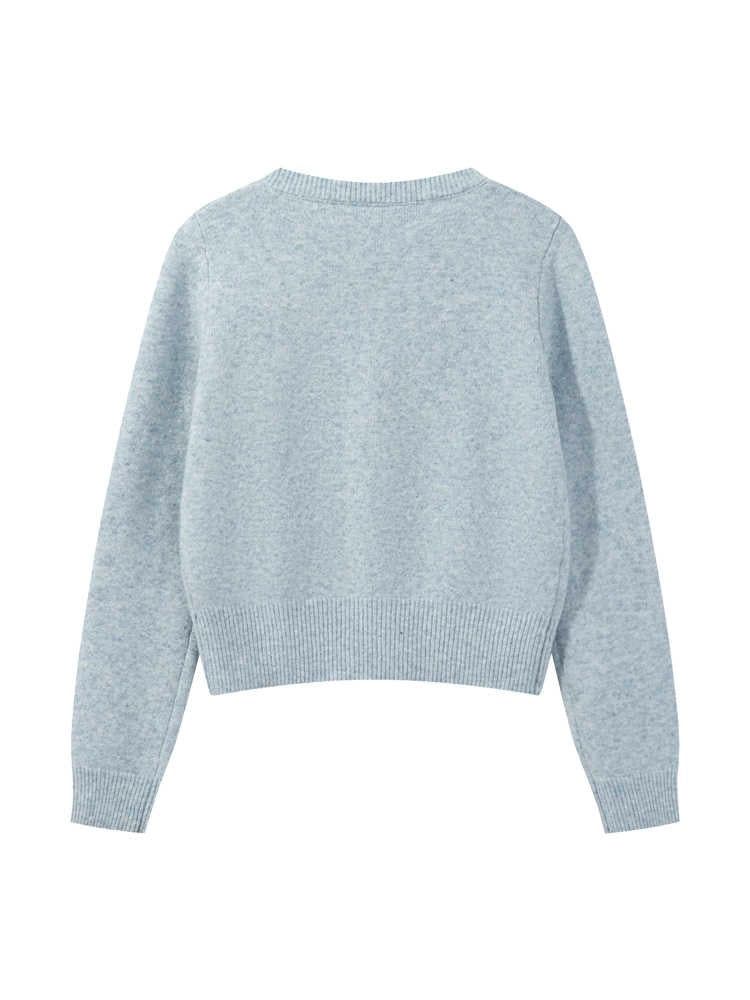 New Bow V-neck Sweater Dignified Sense Of Design Slit Hemline At Hem Short Loose Sweater Women