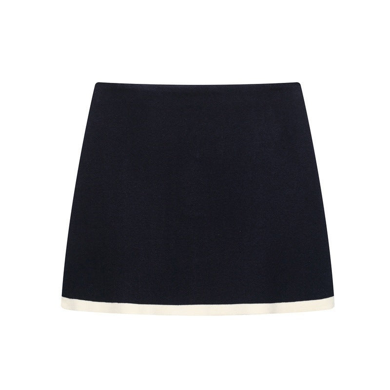New Women's Clothing Classic Style Contrast Color Knitwear Coat Knitted Mini Skirt