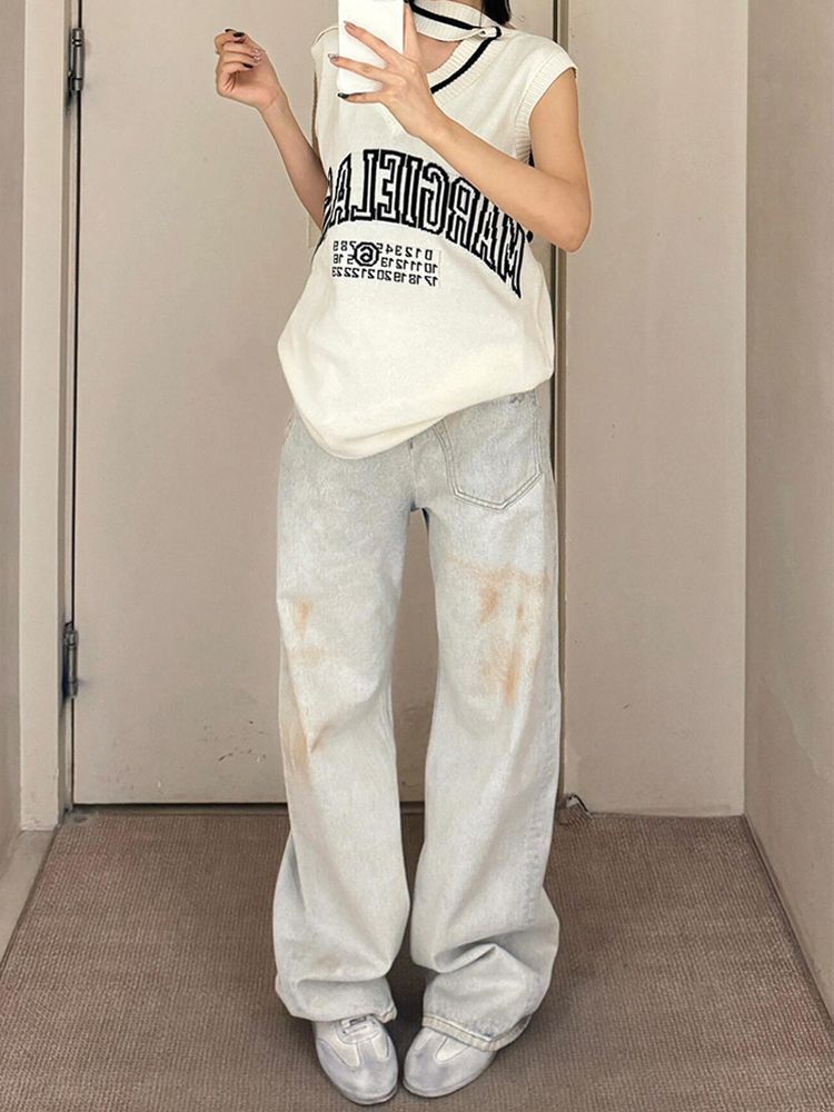 Retro Stitching Jeans For Women