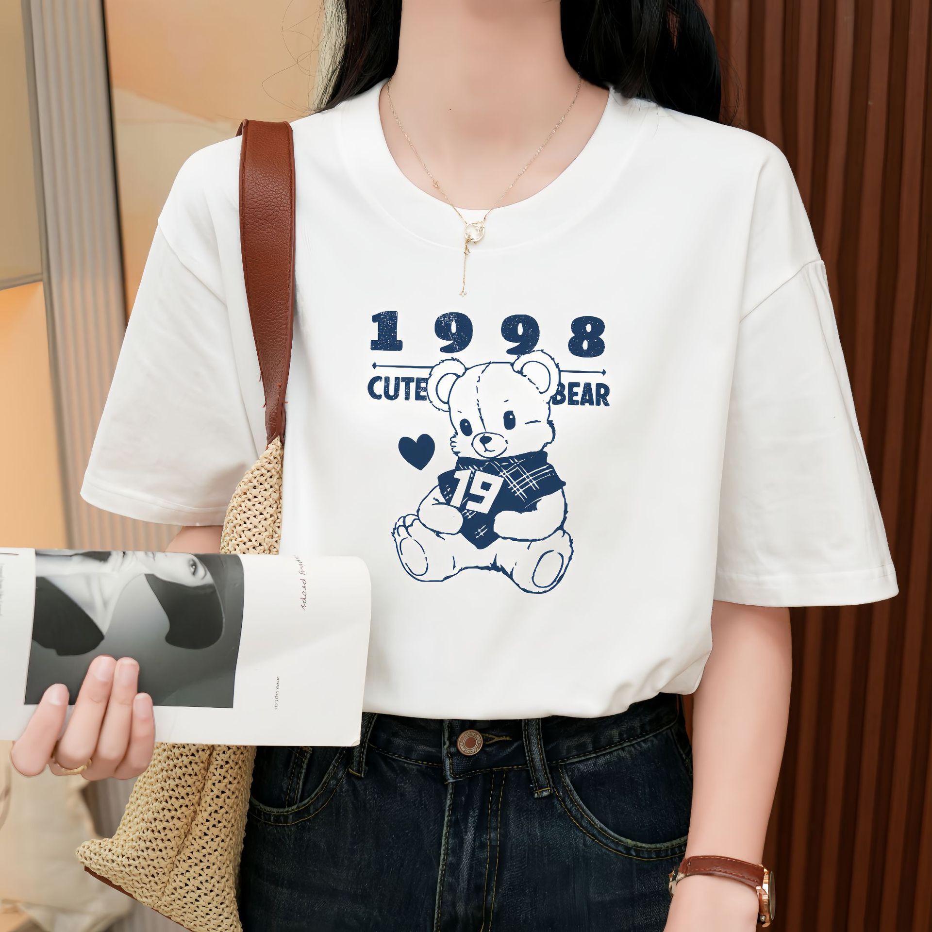 Heavy Pure Cotton Loose Short Sleeve T-shirt