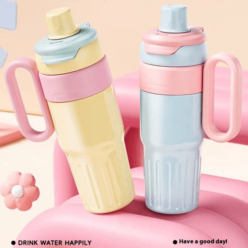 Gradient Double Drink Thermal Cup Stainless Steel With Lid Coffee Cup Thermos Large Capacity Straw Cup 780ml