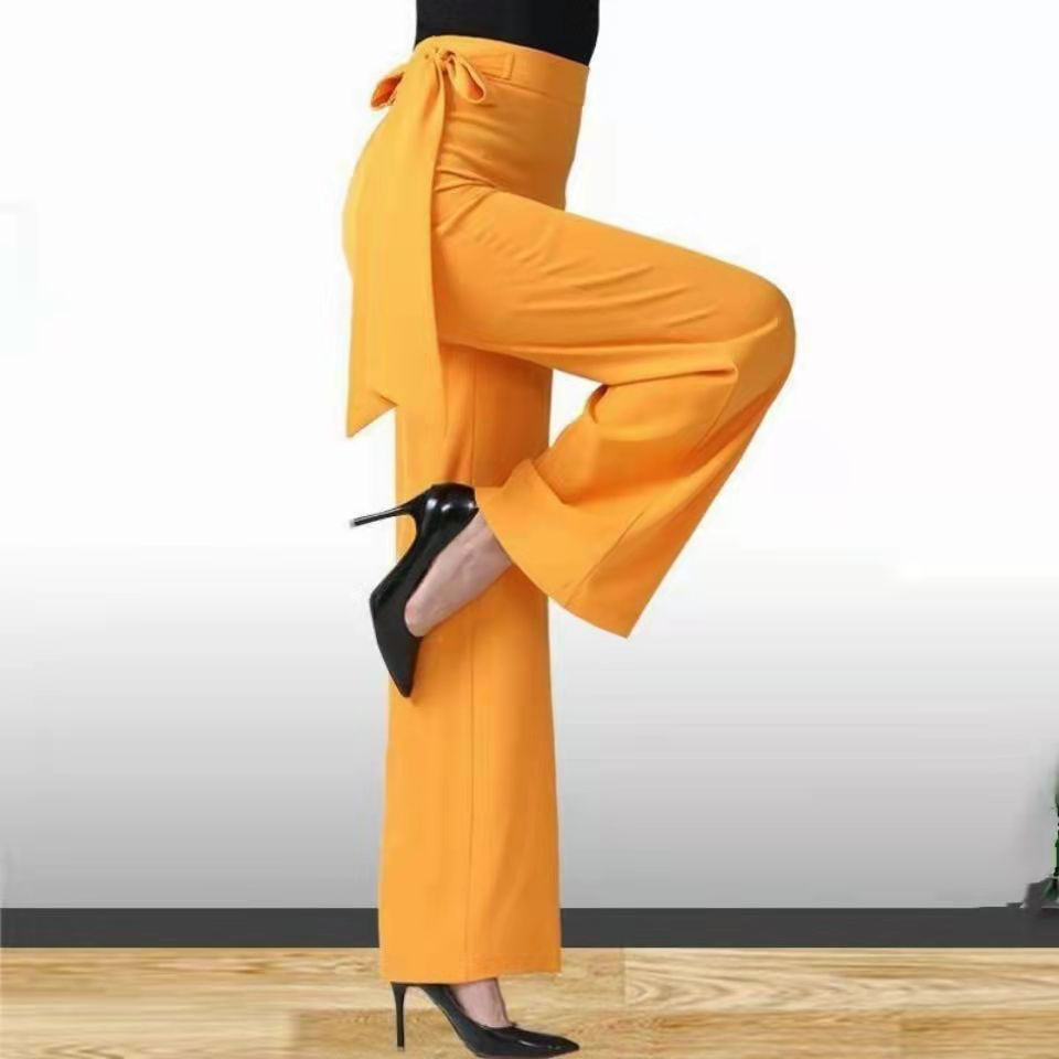 Ribbon Female Draping Effect Solid Color Straight-leg Pants