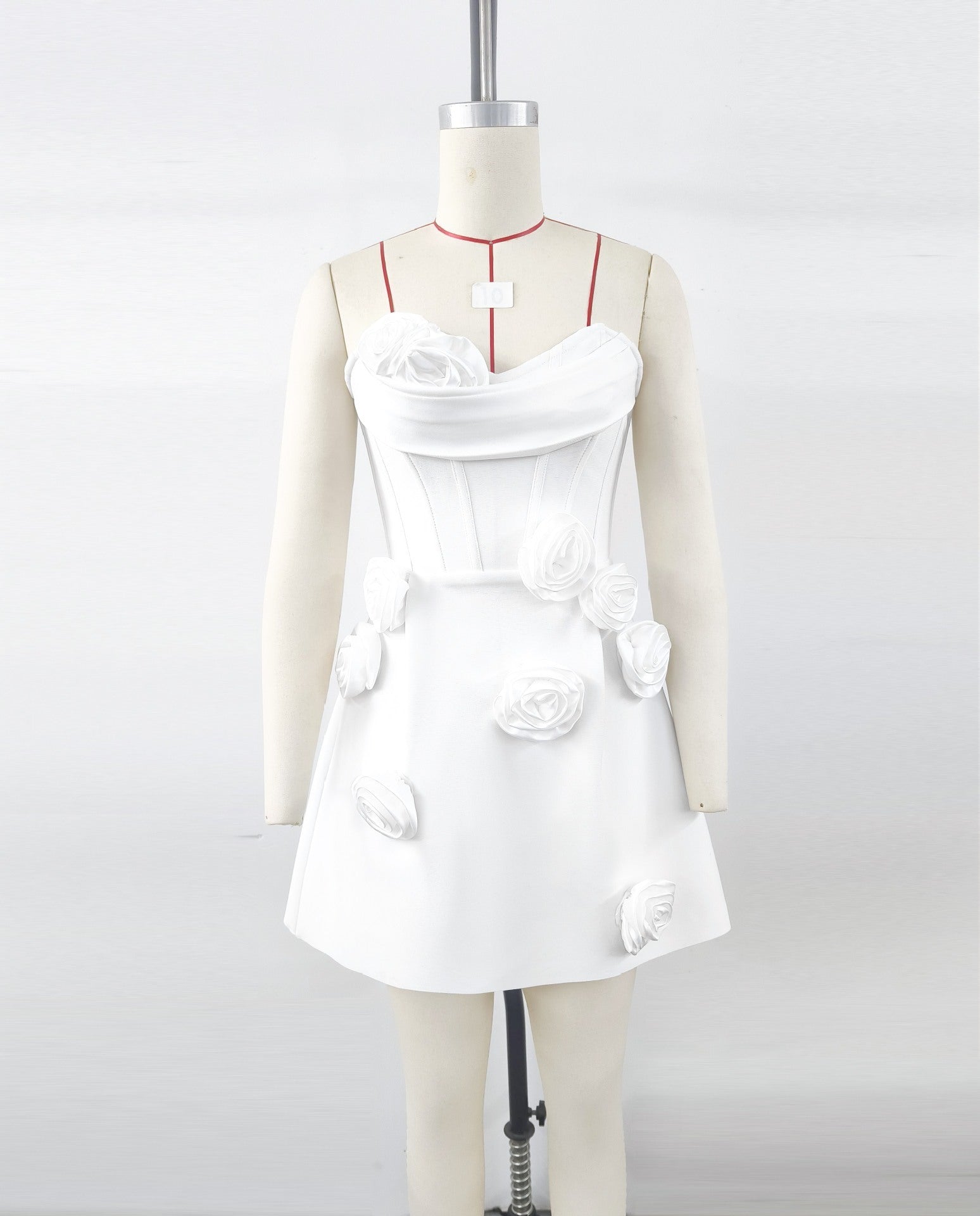 Three-dimensional Flower Decoration Tight Strapless Bandage One-piece Dress