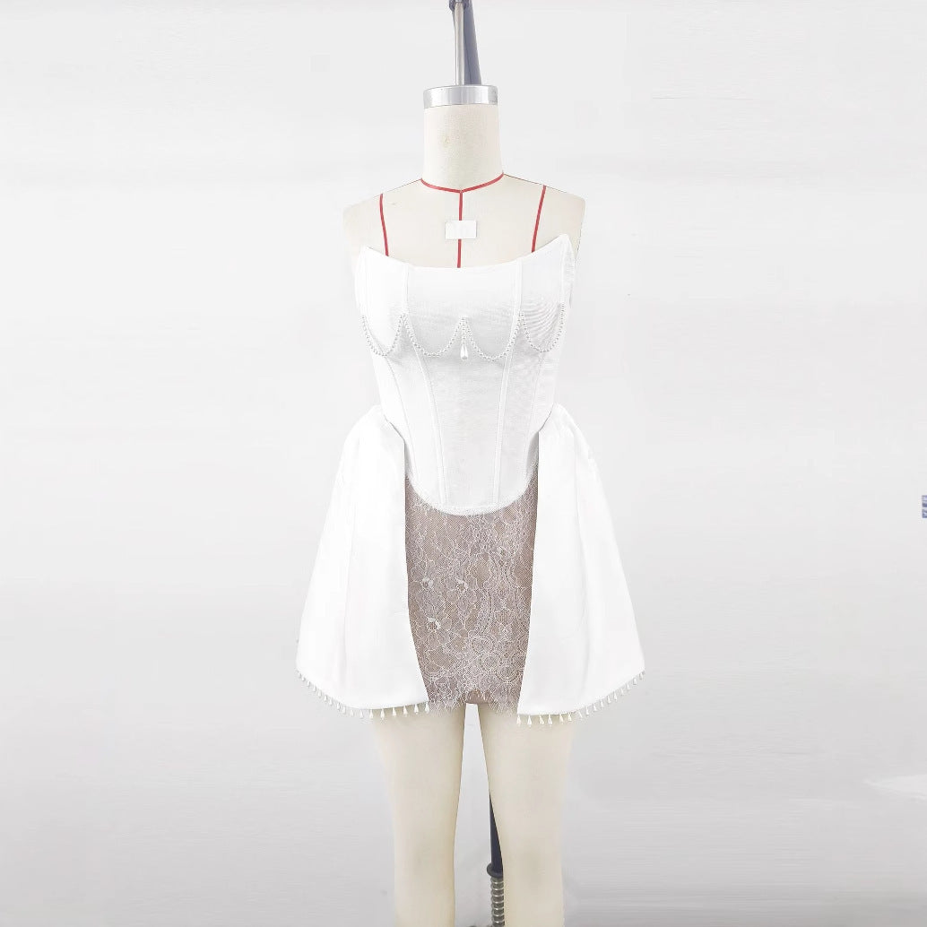 Pearl Lace Bandage Dress Birthday Party