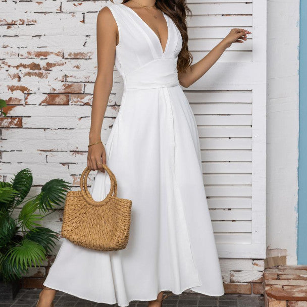 Women's Maxi Deep V-neck Sleeveless Dress