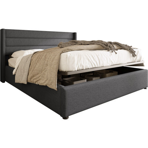 Linen Bed With Metal Frame Panels