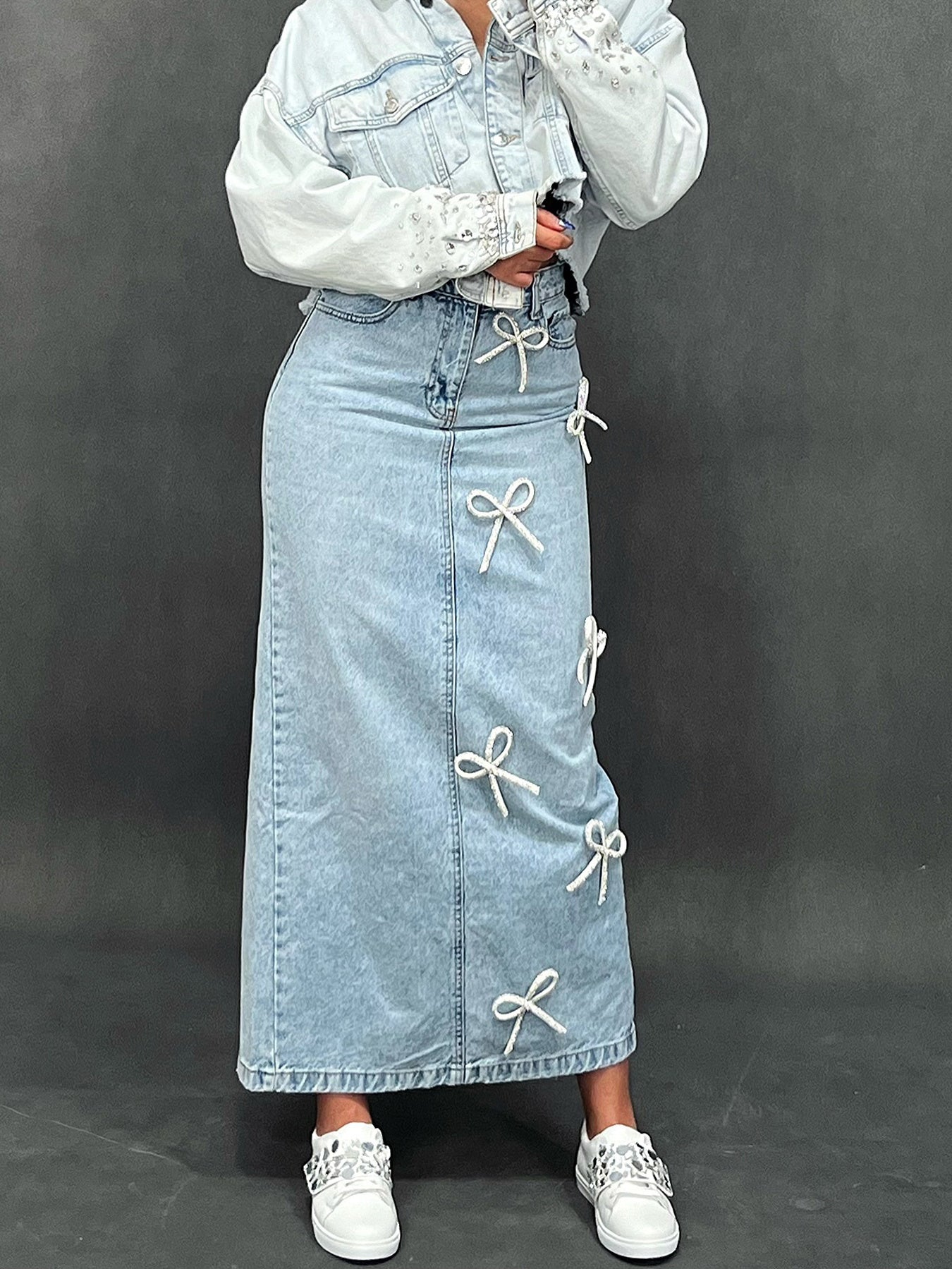 Bow Washed Denim Skirt