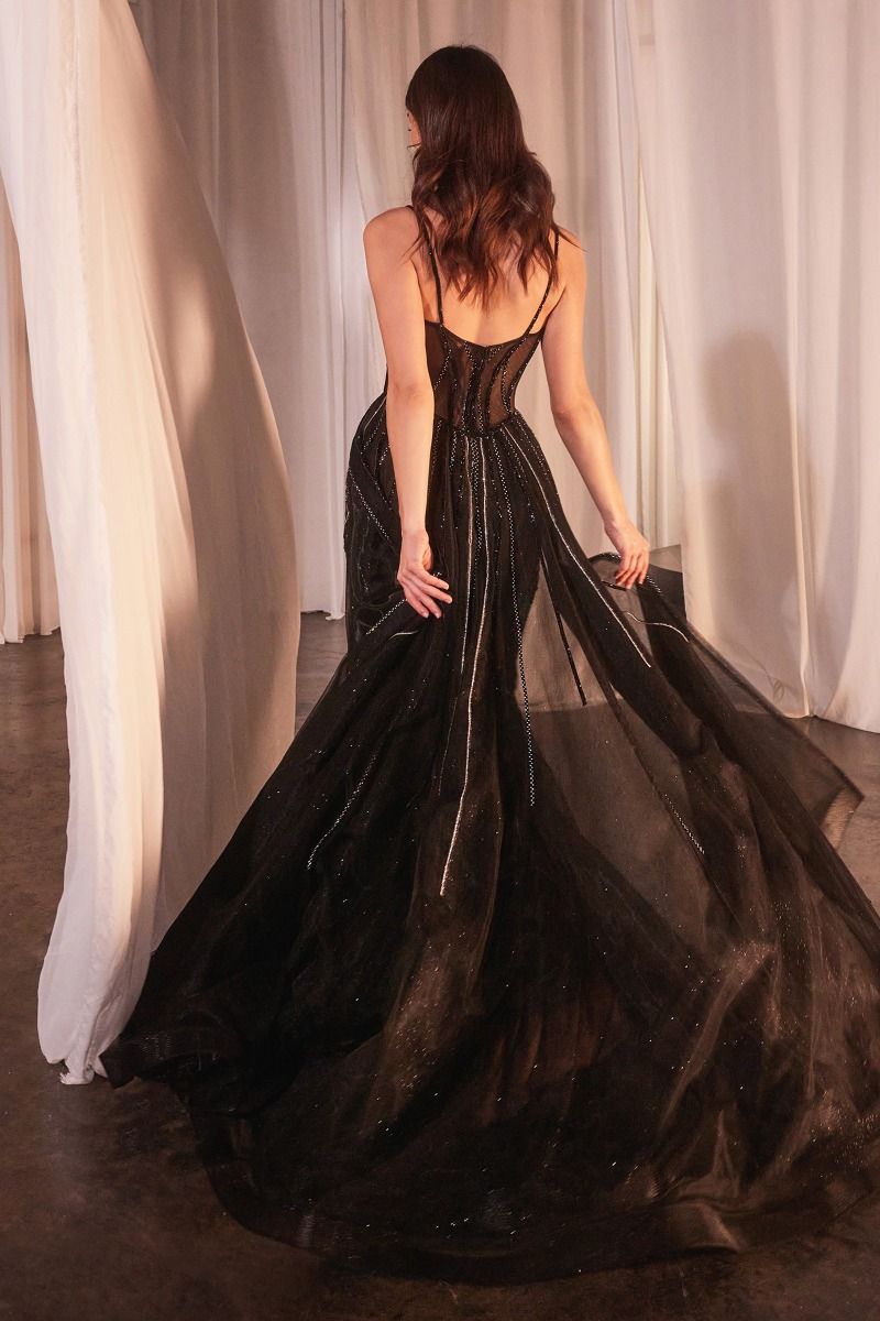 Cinderella Divine CD863 Long Formal Beaded Sheer Dress