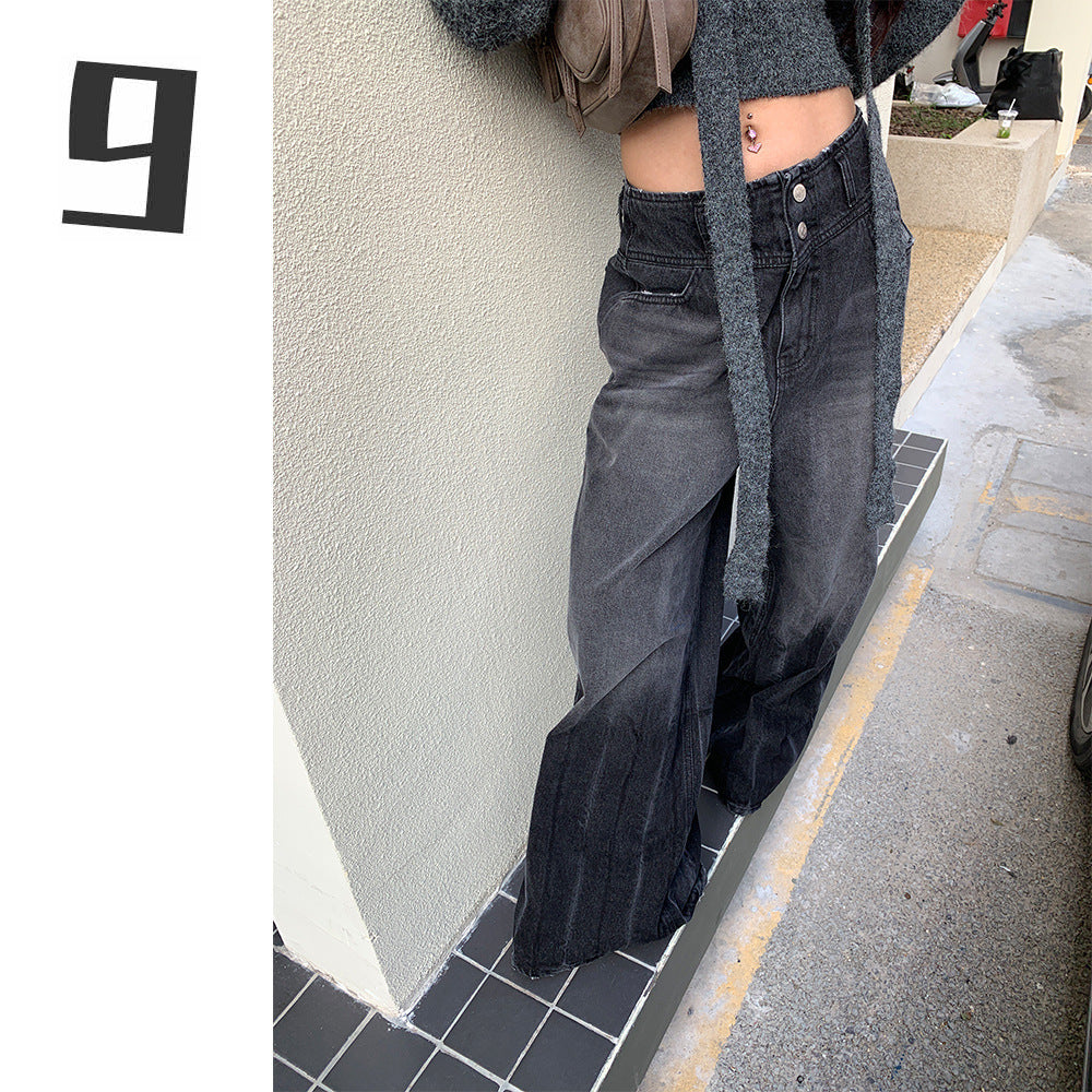 Retro High Waist Double Buckle Design Jeans For Women