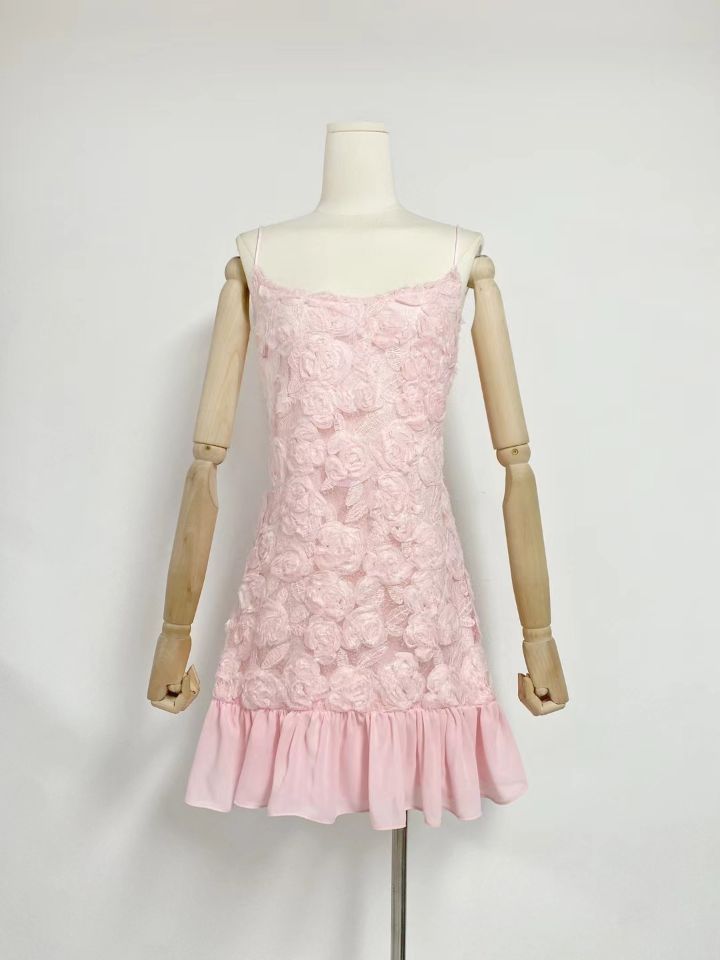 Three-dimensional Rose Splicing Sling Dress