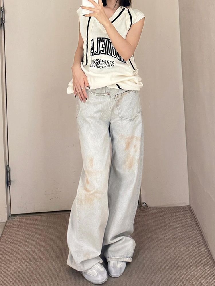 Retro Stitching Jeans For Women