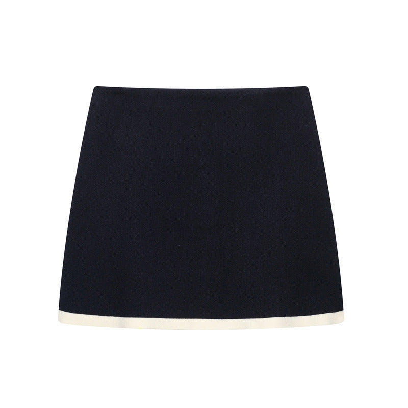 New Women's Clothing Classic Style Contrast Color Knitwear Coat Knitted Mini Skirt