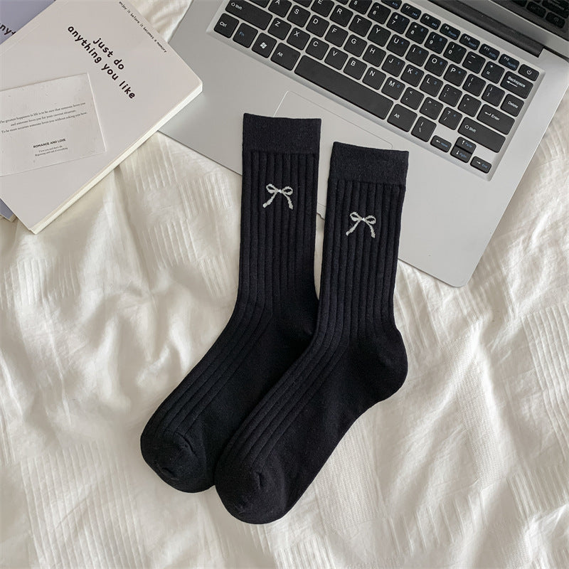 Cute Girl Bow Tube Socks Hollow Bunching Socks