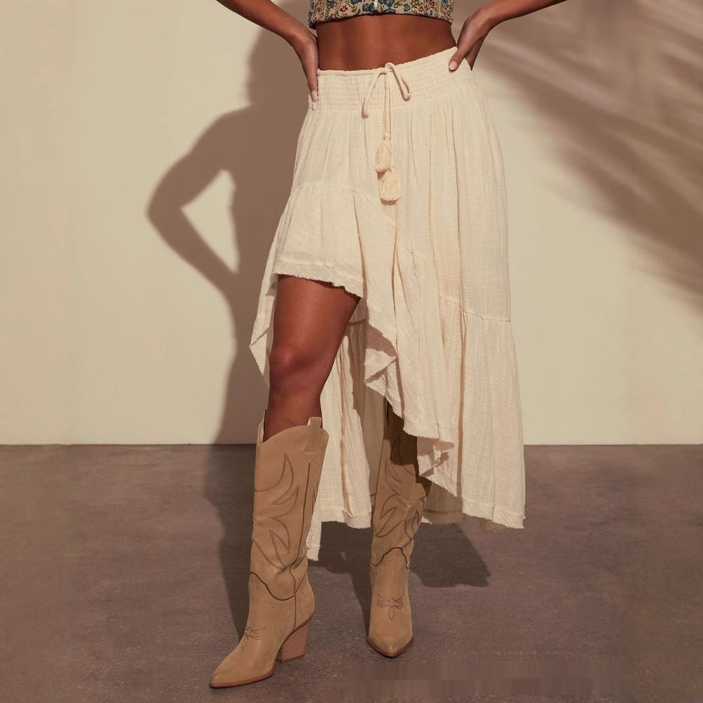 Women's Asymmetric Stitching Elastic High Waist Skirt