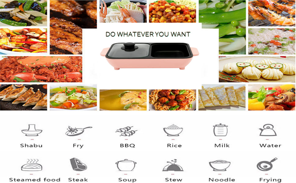 Mini Hot Pot and Grill Combo, Available in Pink, Blue, and White,2-in-1 Mini Hot Pot and Grill for Home Cooking
