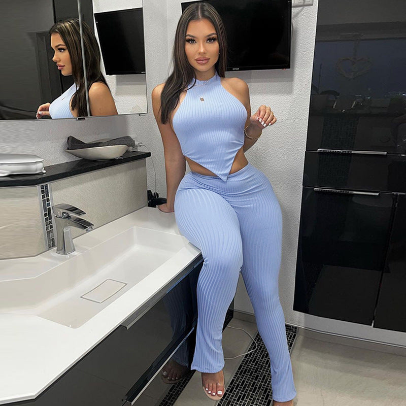 Ladies Backless Tube Top Top Slim Solid Color Trousers Suit