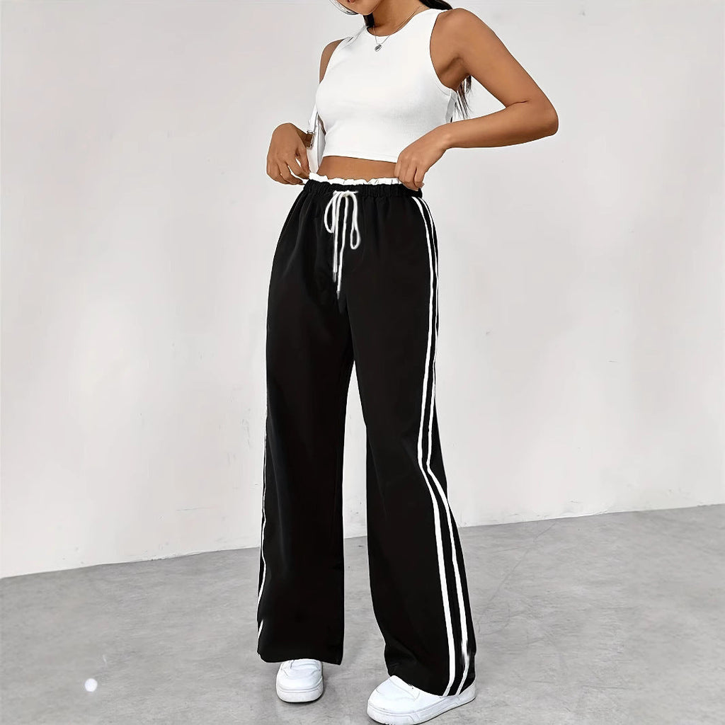 Women's Black Sports Straight Pants Leisure Commute