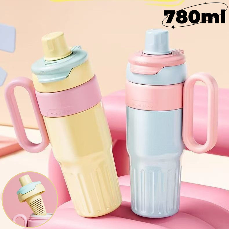 Gradient Double Drink Thermal Cup Stainless Steel With Lid Coffee Cup Thermos Large Capacity Straw Cup 780ml