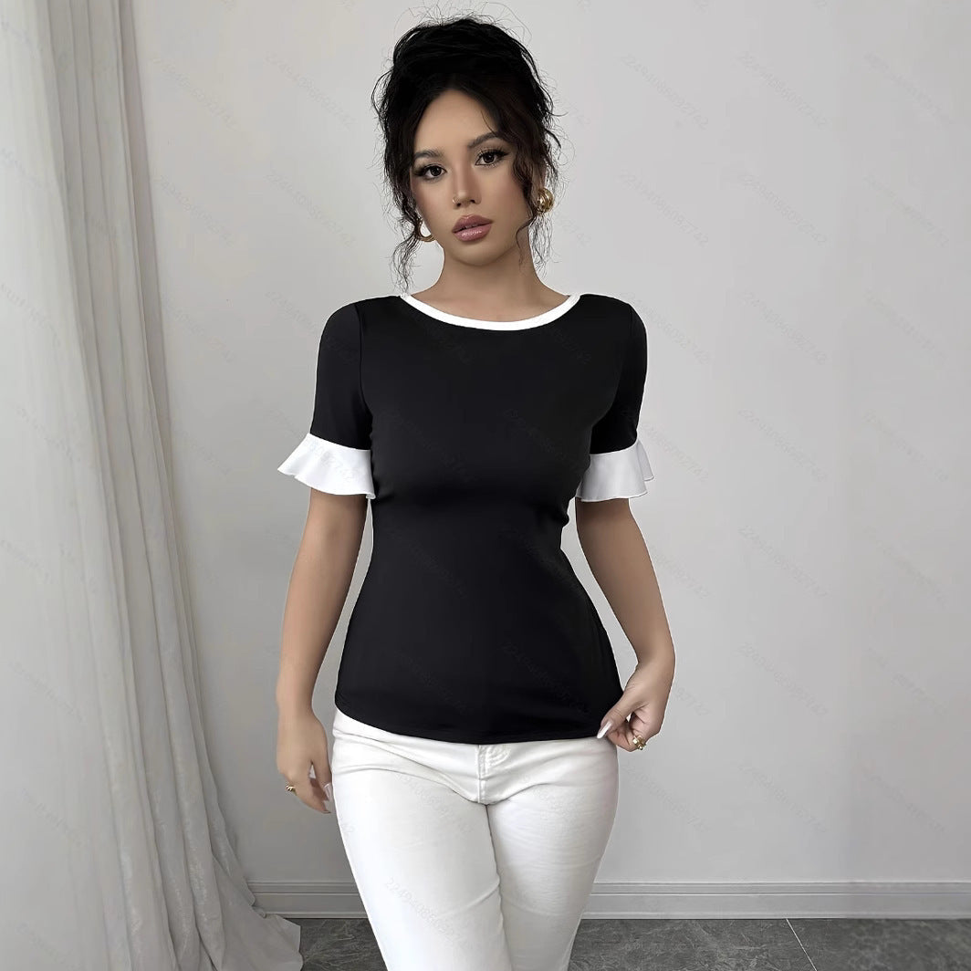 Women's Color Matching Short-sleeved Top