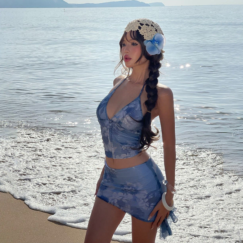 Sequins Halterneck Vest Sheath Slim Fit Skirt Suit