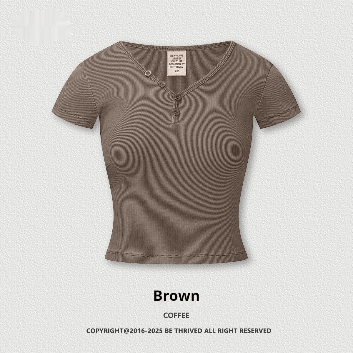 Retro Design Hot Girl Slim Top Button V-neck Shoulder Short Sleeve