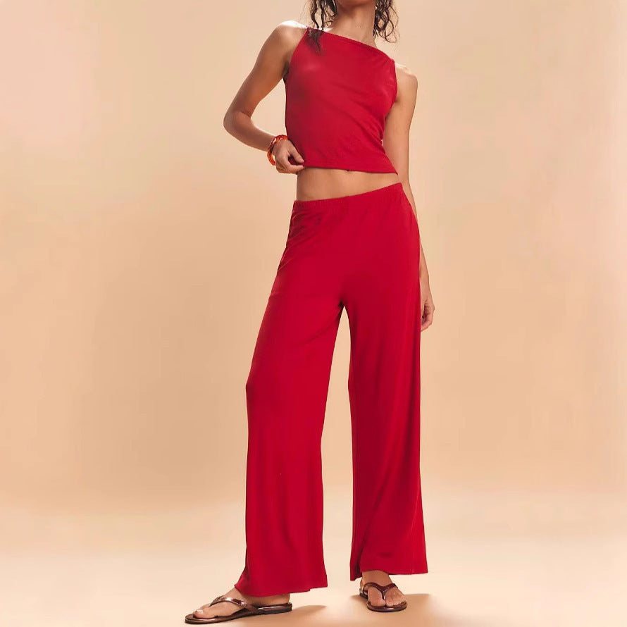Comfortable Sling Loose Drooping Wide Leg Pants Suit