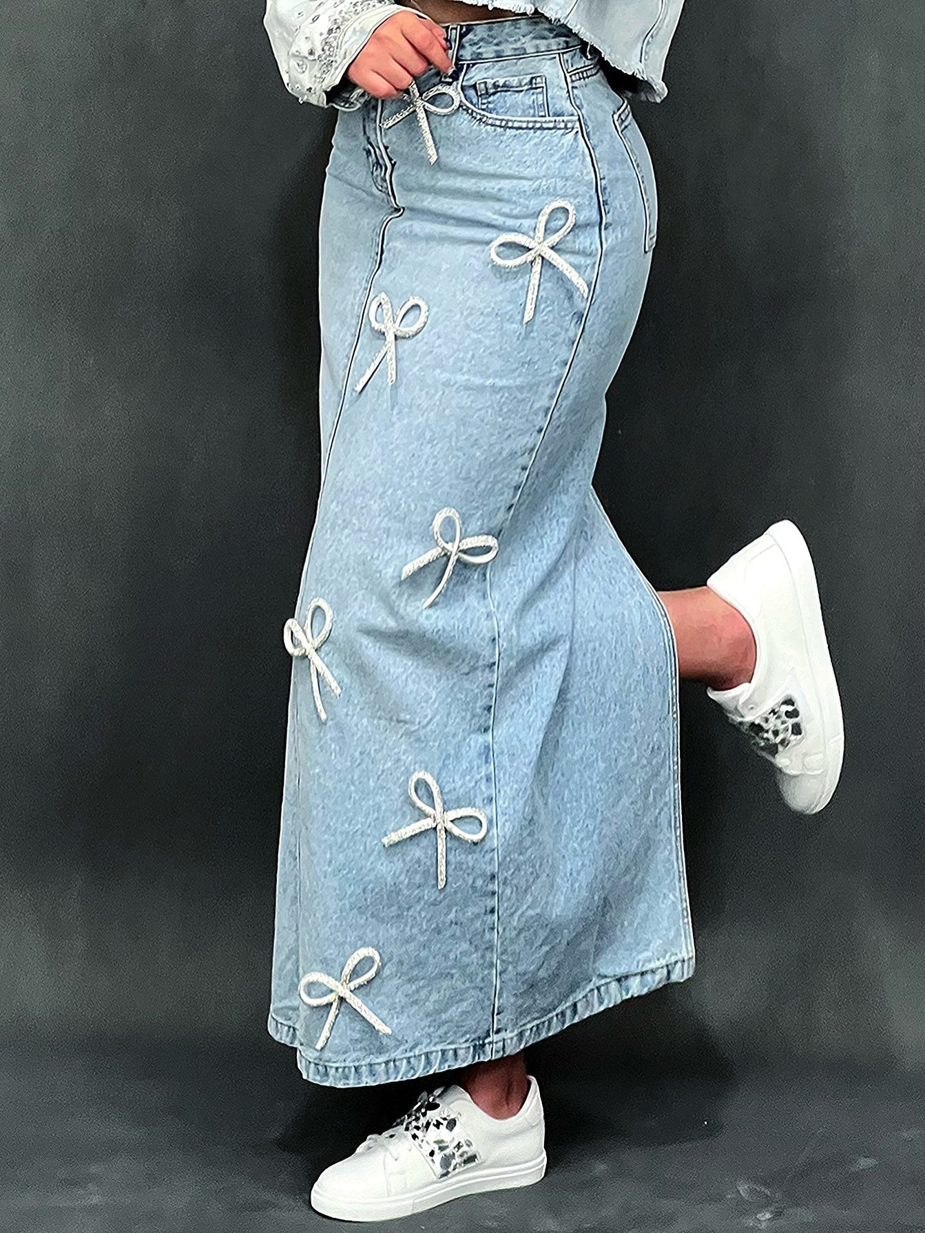 Bow Washed Denim Skirt