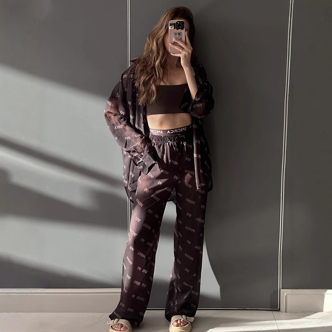 Women's Printed Chiffon Trousers Suit