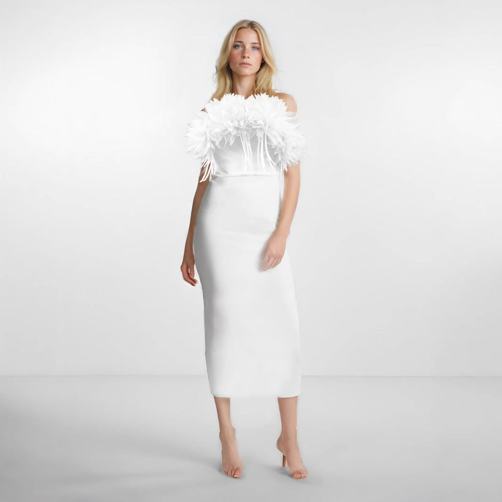 Women Bandage White Elegant Flowers Dress