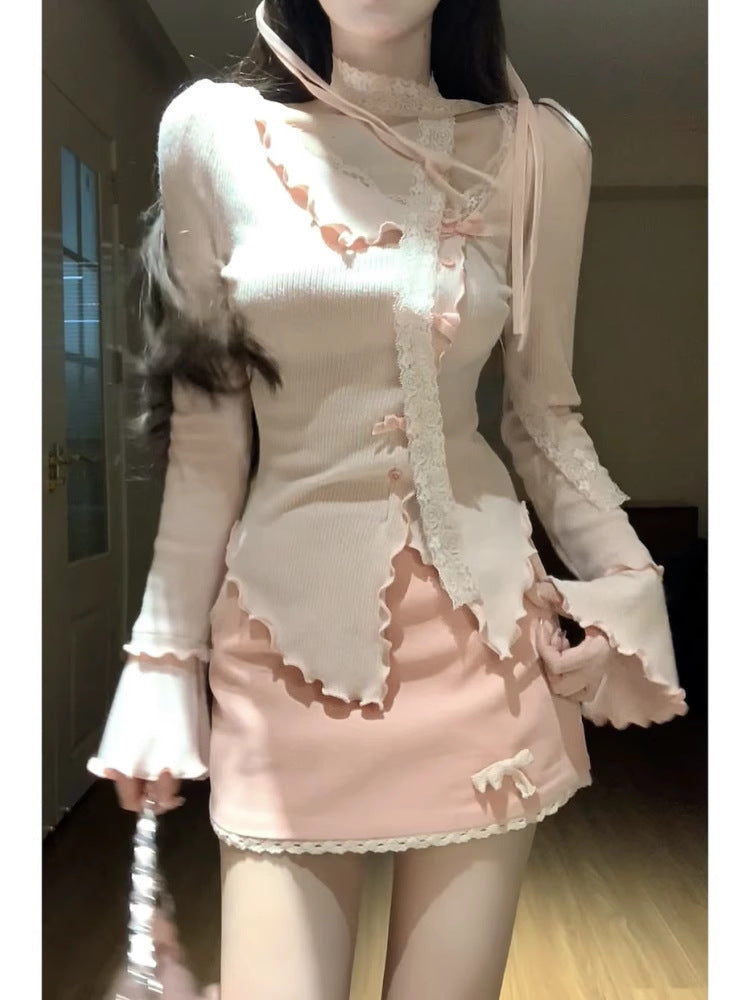 Irregular Top Skirt Two-piece Set For Women