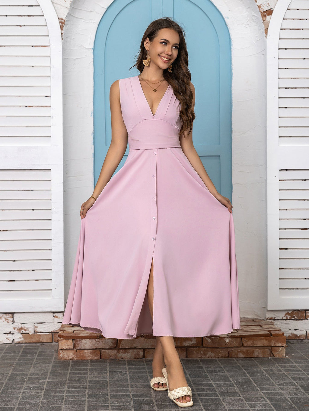 Women's Maxi Deep V-neck Sleeveless Dress