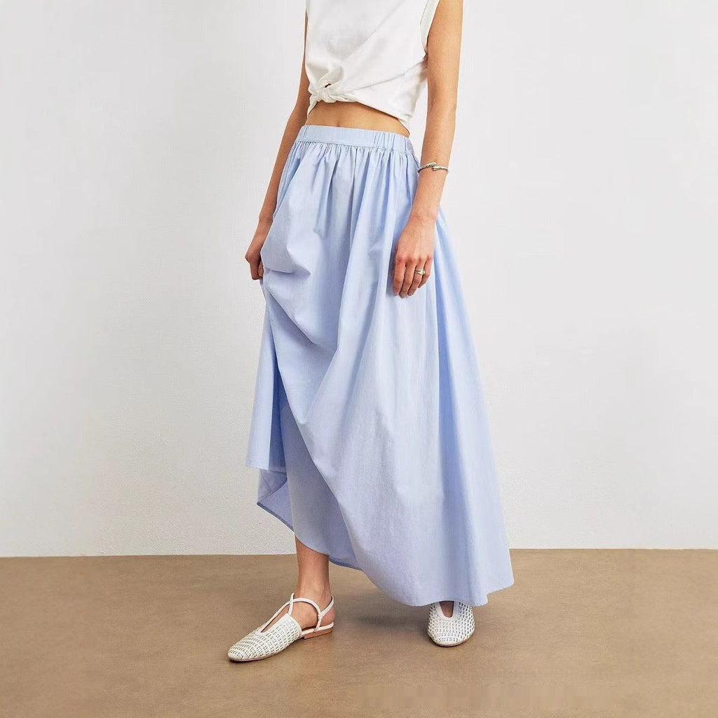 Ladies Blue Leisure Skirt Pleated High Waist