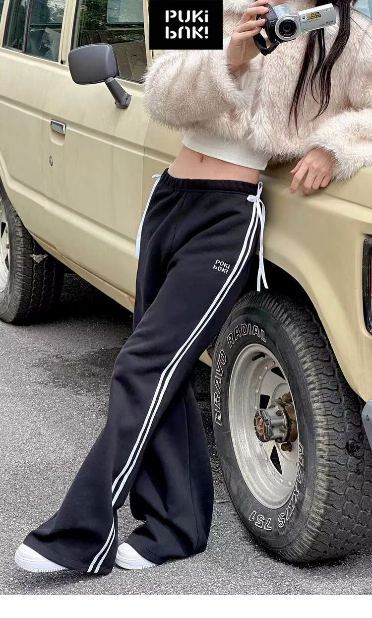 Women's Bow Bandage Sweatpants Straight Wide Leg Casual Sports Pants