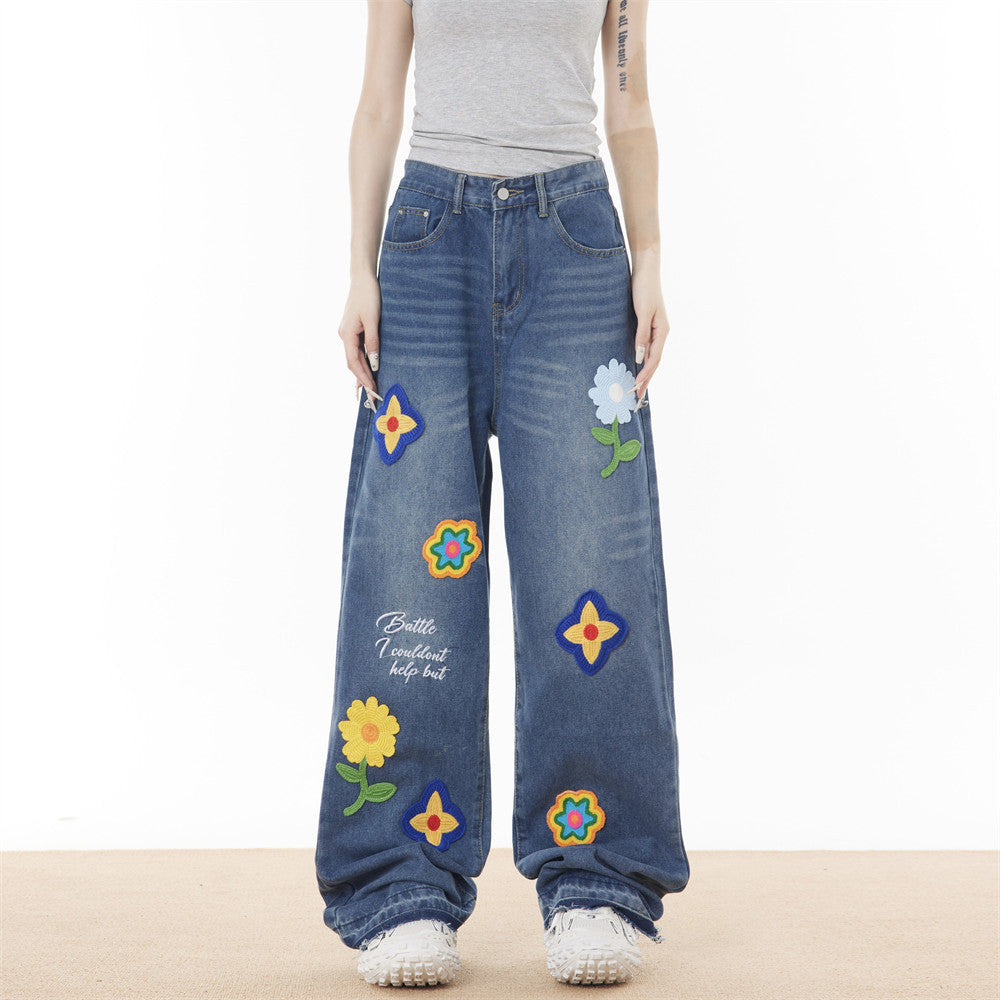 Washed Loose Wide-leg Jeans For Women