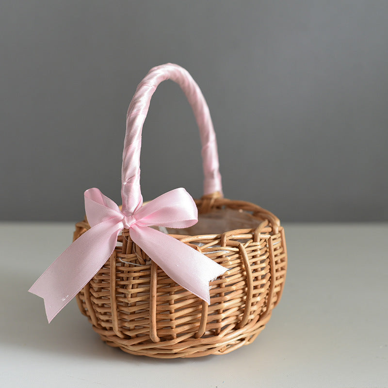 Natural Woven Hand-held Flower Basket Bow