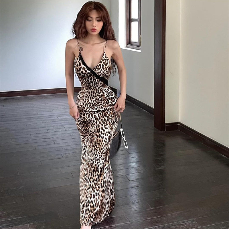 New Fashion Style Vintage Leopard Print Sling Dress Women