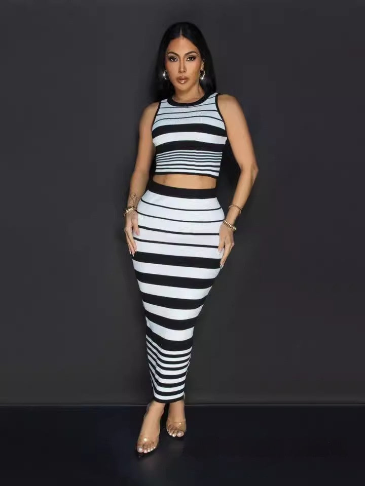 Design Striped Vest Hip Skirt Suit