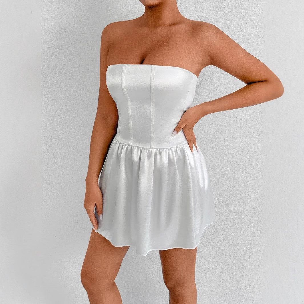 Slim Fit Satin Tube Top Bud Dress