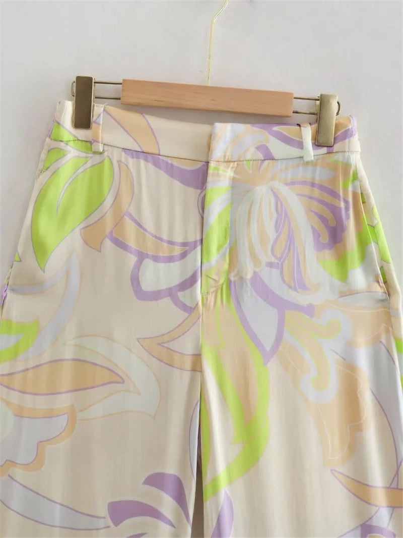 Women's French Retro And Fashion All-matching Printed Shirt Straight-leg Trousers Suit