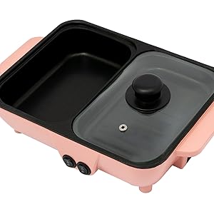 Mini Hot Pot and Grill Combo, Available in Pink, Blue, and White,2-in-1 Mini Hot Pot and Grill for Home Cooking